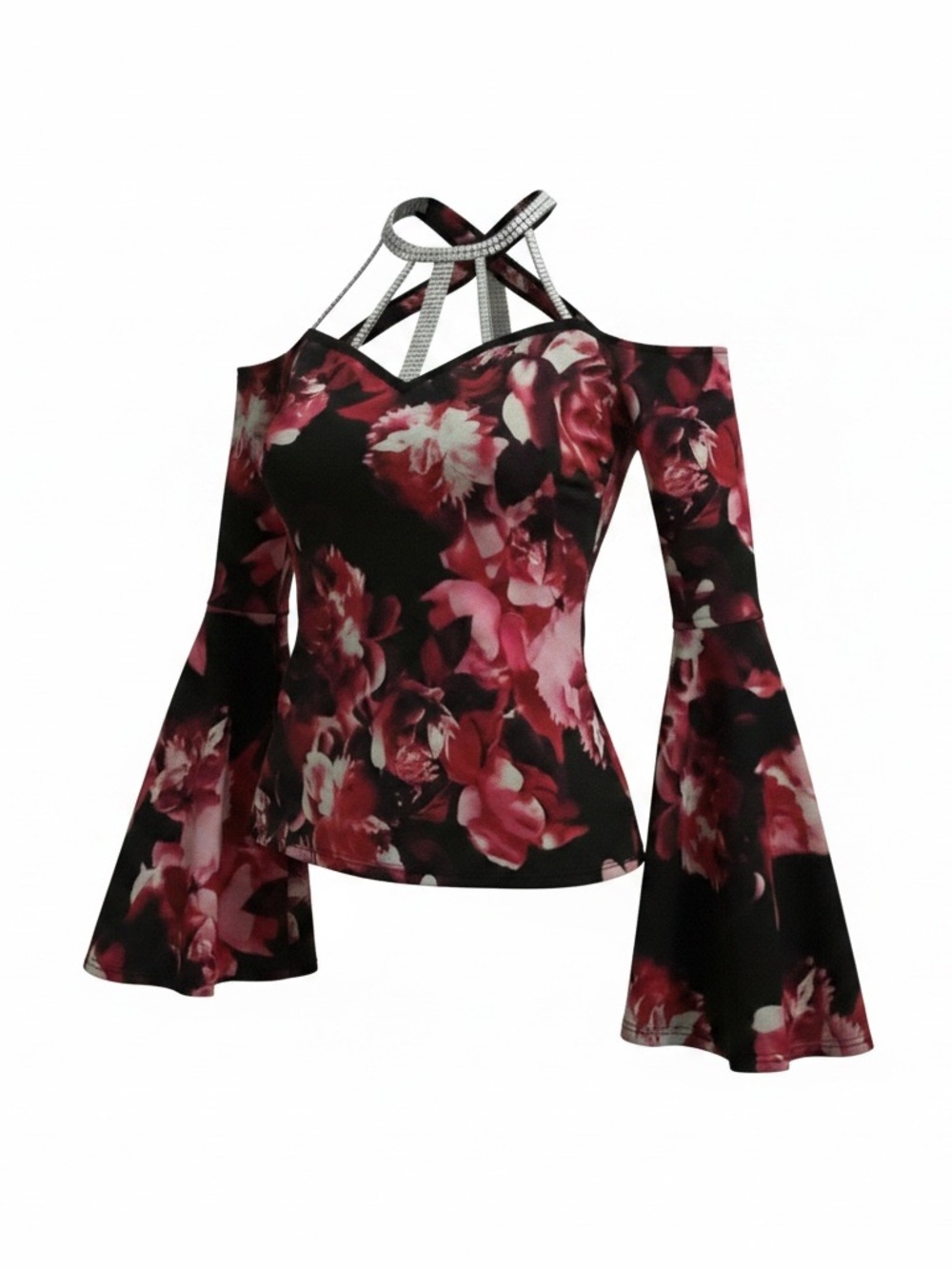 Venus Top (Red, Black and White) with silver collar - Small
